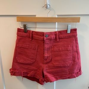 Retro Detailed High Waist Red Shorts